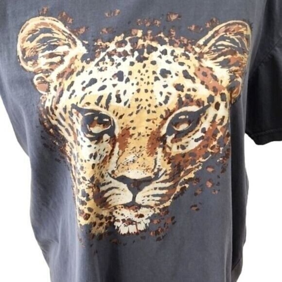 Anthropologie 7 For All Mankind Gray Leopard Graphic Tee Women's Medium - Picture 2 of 7